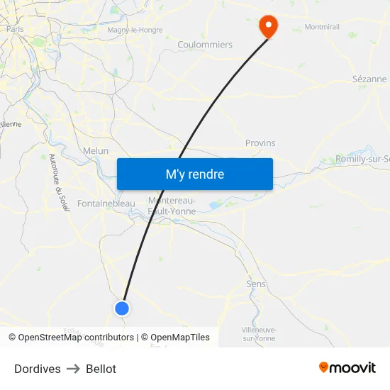 Dordives to Bellot map