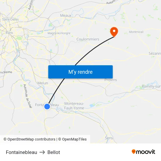 Fontainebleau to Bellot map