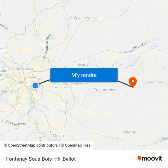 Fontenay-Sous-Bois to Bellot map