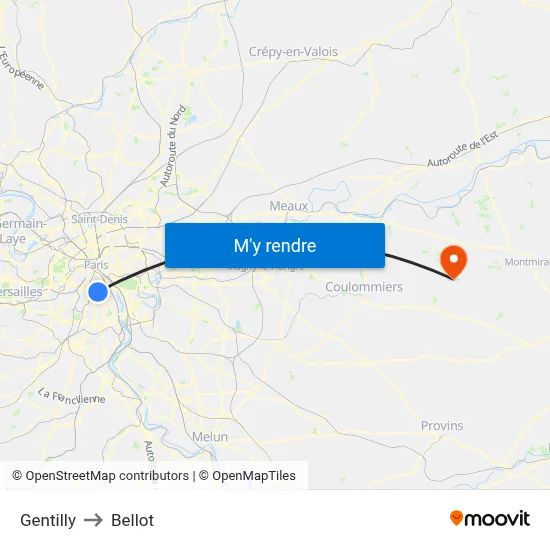 Gentilly to Bellot map