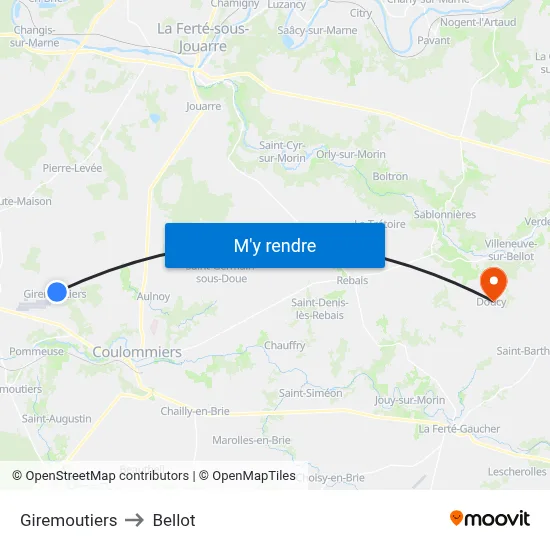 Giremoutiers to Bellot map