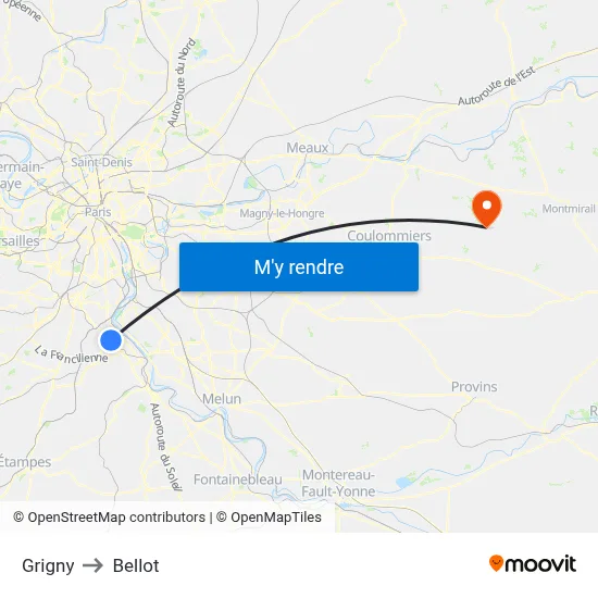 Grigny to Bellot map