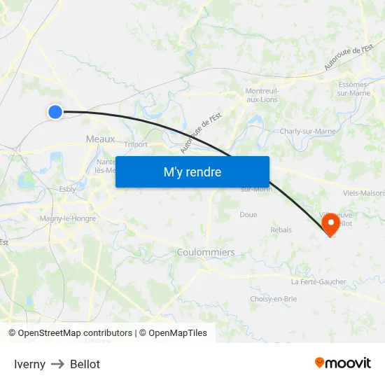 Iverny to Bellot map