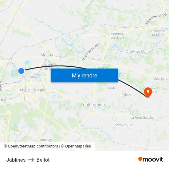 Jablines to Bellot map