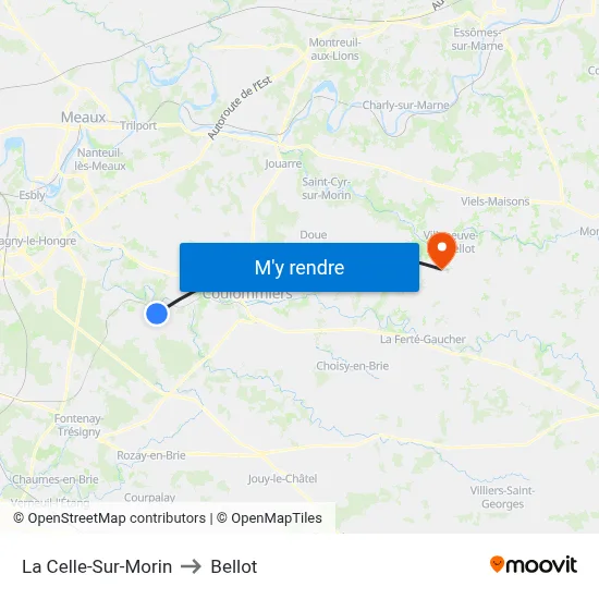 La Celle-Sur-Morin to Bellot map