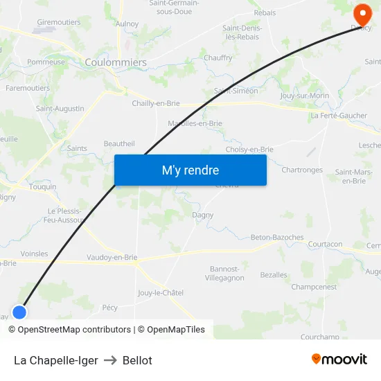 La Chapelle-Iger to Bellot map