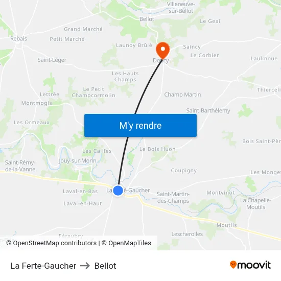 La Ferte-Gaucher to Bellot map