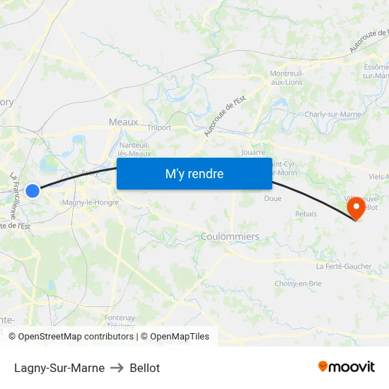 Lagny-Sur-Marne to Bellot map