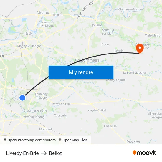 Liverdy-En-Brie to Bellot map