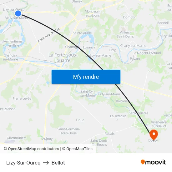 Lizy-Sur-Ourcq to Bellot map