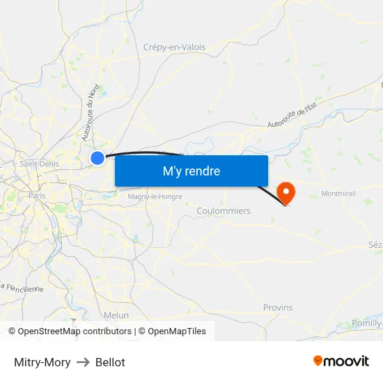 Mitry-Mory to Bellot map