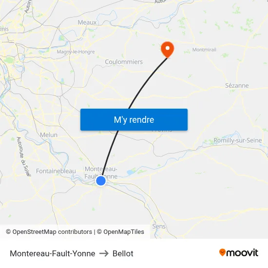 Montereau-Fault-Yonne to Bellot map
