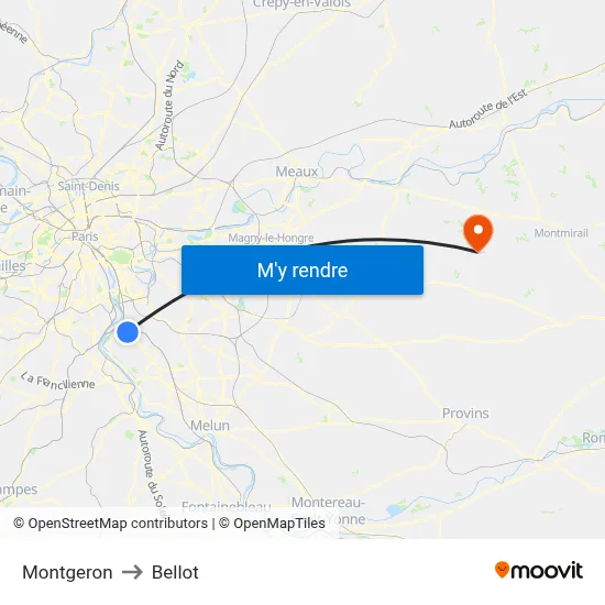 Montgeron to Bellot map
