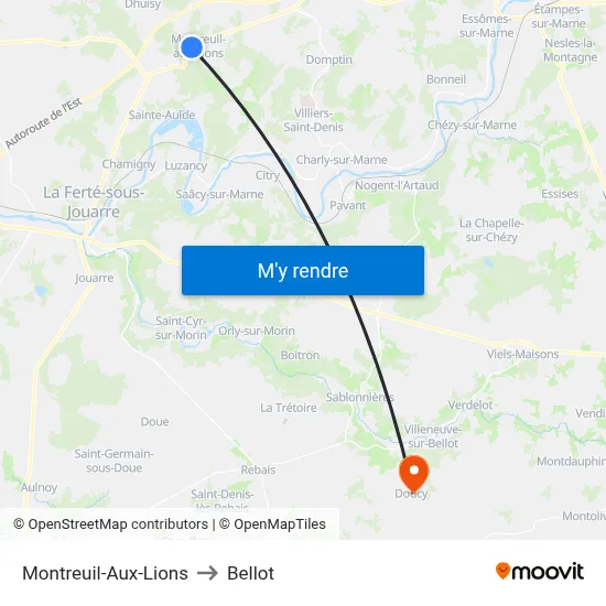 Montreuil-Aux-Lions to Bellot map