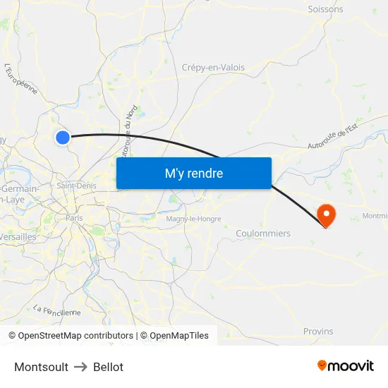 Montsoult to Bellot map