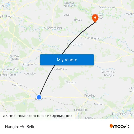 Nangis to Bellot map