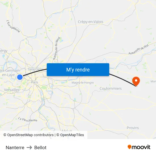 Nanterre to Bellot map