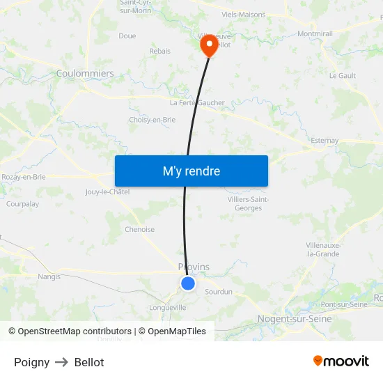 Poigny to Bellot map