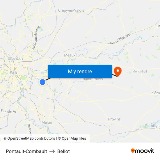 Pontault-Combault to Bellot map