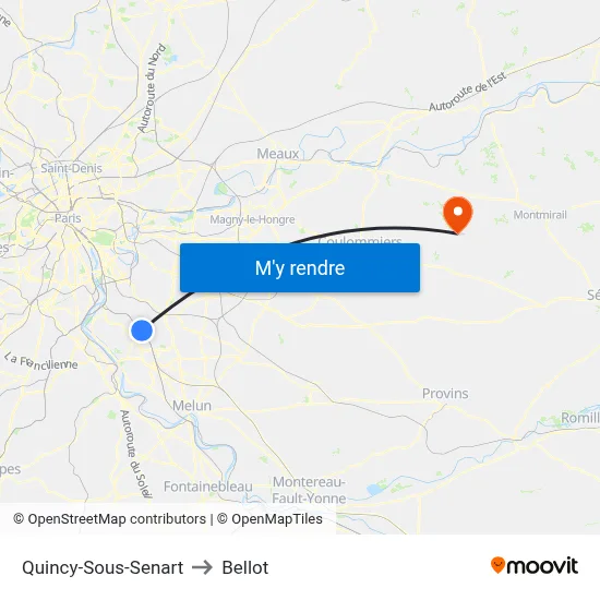 Quincy-Sous-Senart to Bellot map