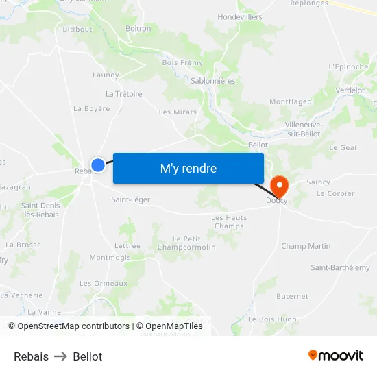 Rebais to Bellot map