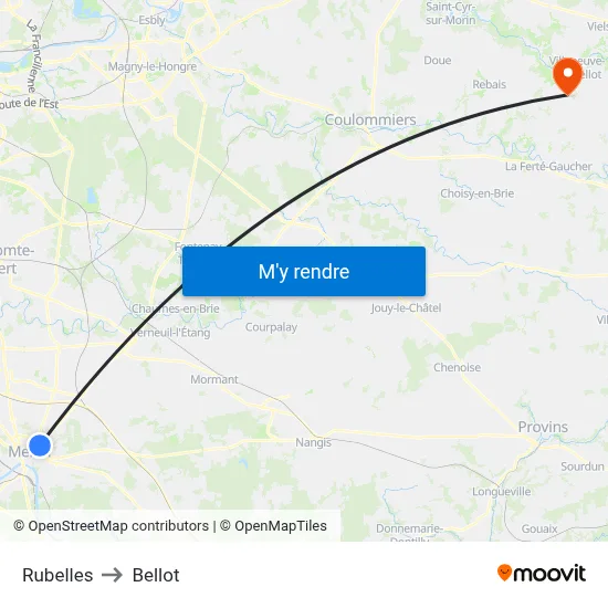 Rubelles to Bellot map