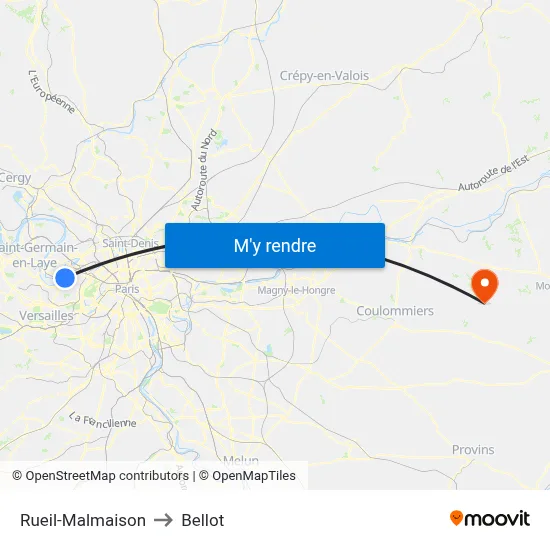 Rueil-Malmaison to Bellot map