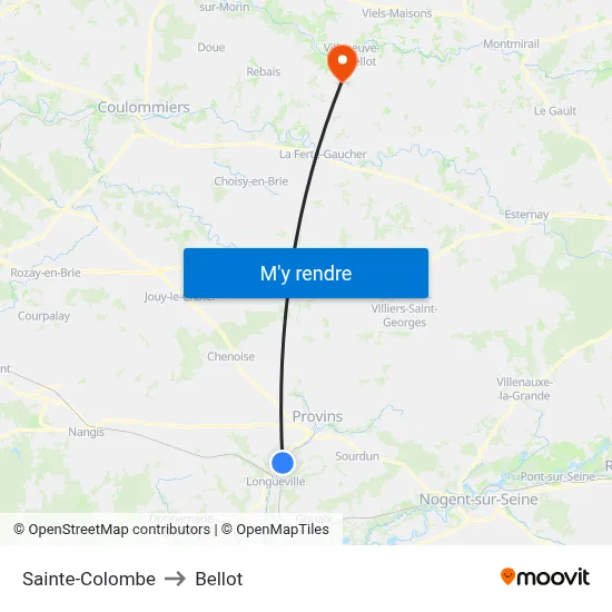 Sainte-Colombe to Bellot map