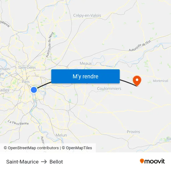 Saint-Maurice to Bellot map
