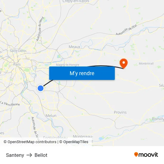 Santeny to Bellot map