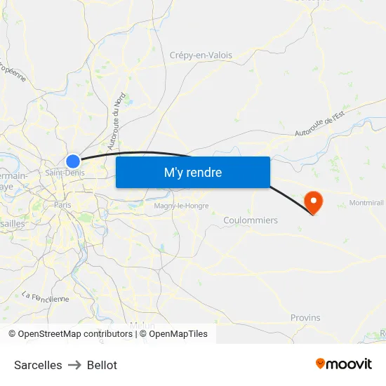 Sarcelles to Bellot map
