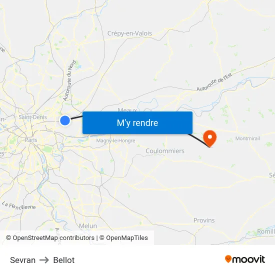 Sevran to Bellot map