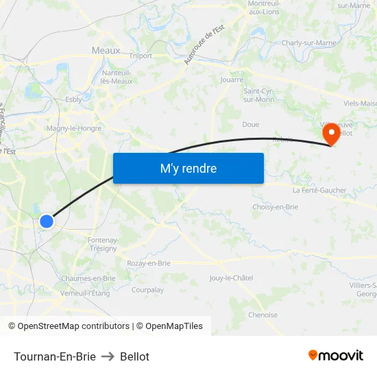 Tournan-En-Brie to Bellot map