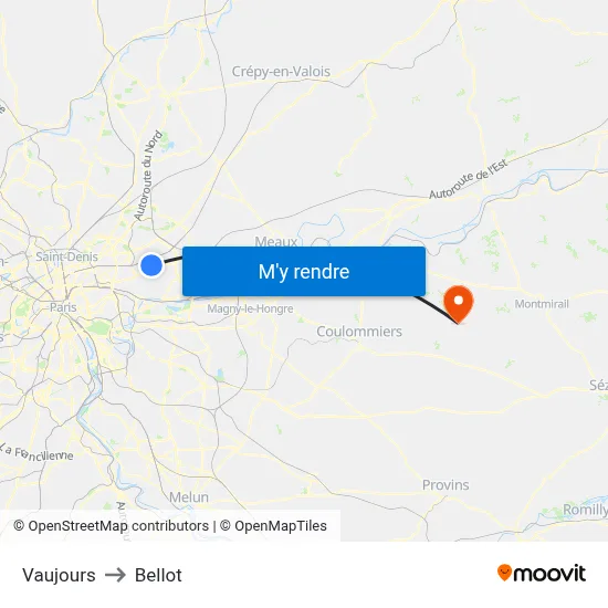 Vaujours to Bellot map