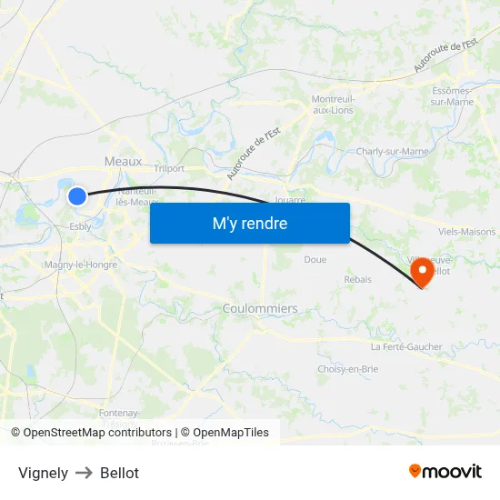 Vignely to Bellot map