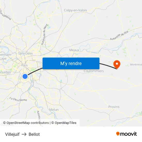 Villejuif to Bellot map