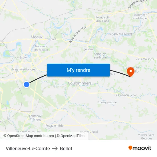 Villeneuve-Le-Comte to Bellot map