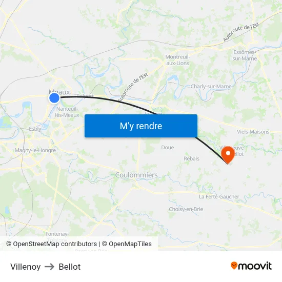 Villenoy to Bellot map