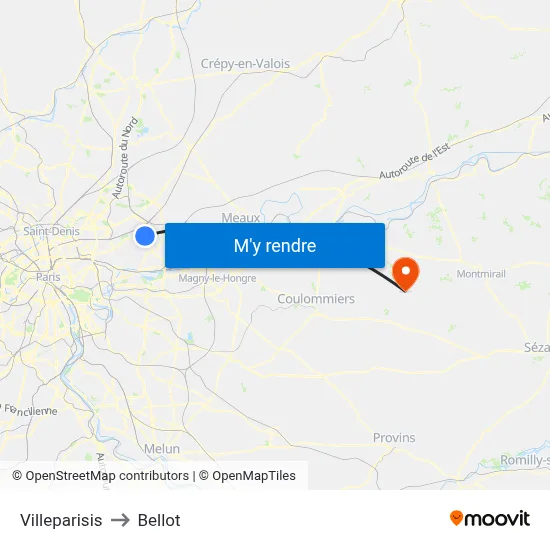 Villeparisis to Bellot map