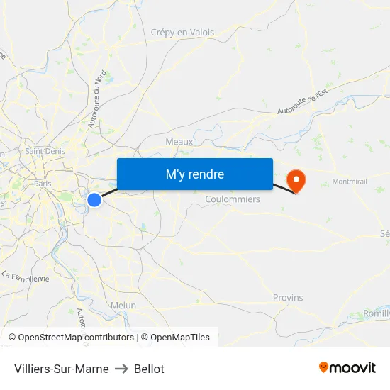 Villiers-Sur-Marne to Bellot map