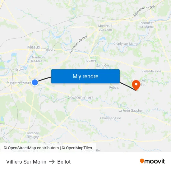 Villiers-Sur-Morin to Bellot map
