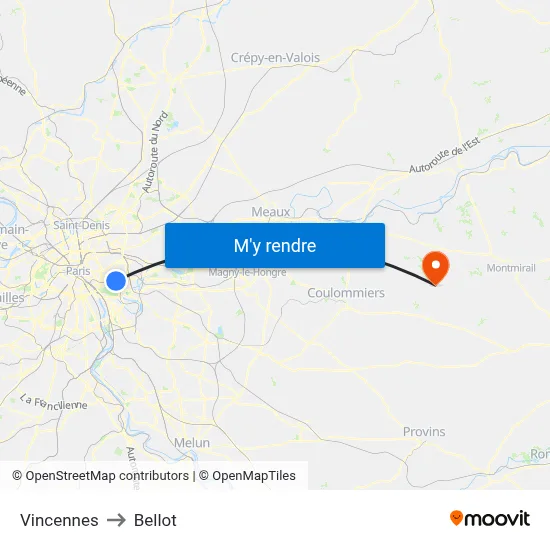 Vincennes to Bellot map