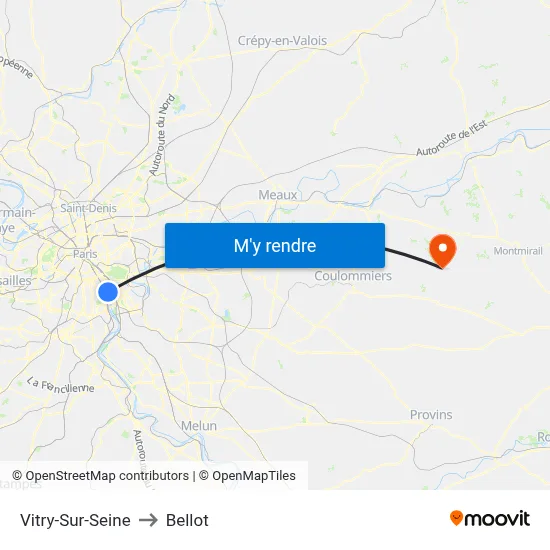 Vitry-Sur-Seine to Bellot map