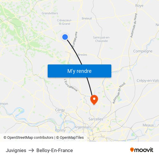 Juvignies to Belloy-En-France map