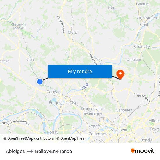 Ableiges to Belloy-En-France map