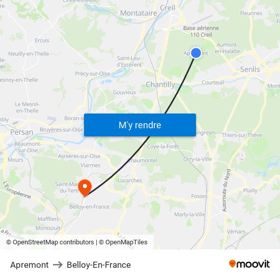 Apremont to Belloy-En-France map