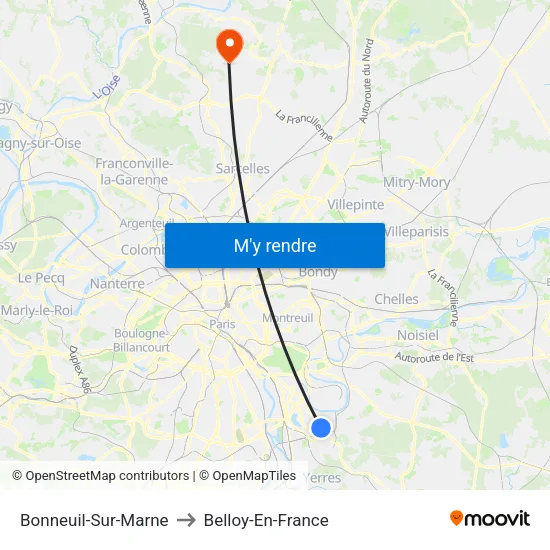 Bonneuil-Sur-Marne to Belloy-En-France map