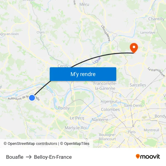 Bouafle to Belloy-En-France map