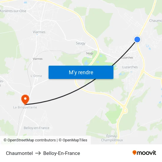 Chaumontel to Belloy-En-France map