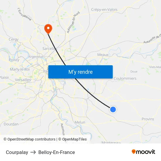 Courpalay to Belloy-En-France map